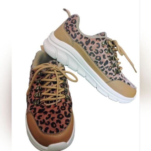 Xpacs Brown Tan Leopard Print Sneakers with Chunky Sole - Picture 1 of 10